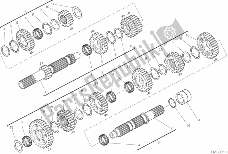 All parts for the Gear Box of the Ducati Multistrada 1260 S ABS 2020